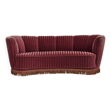 1960s, Danish 2-seater "Banan" sofa, furniture velour, oak wood.