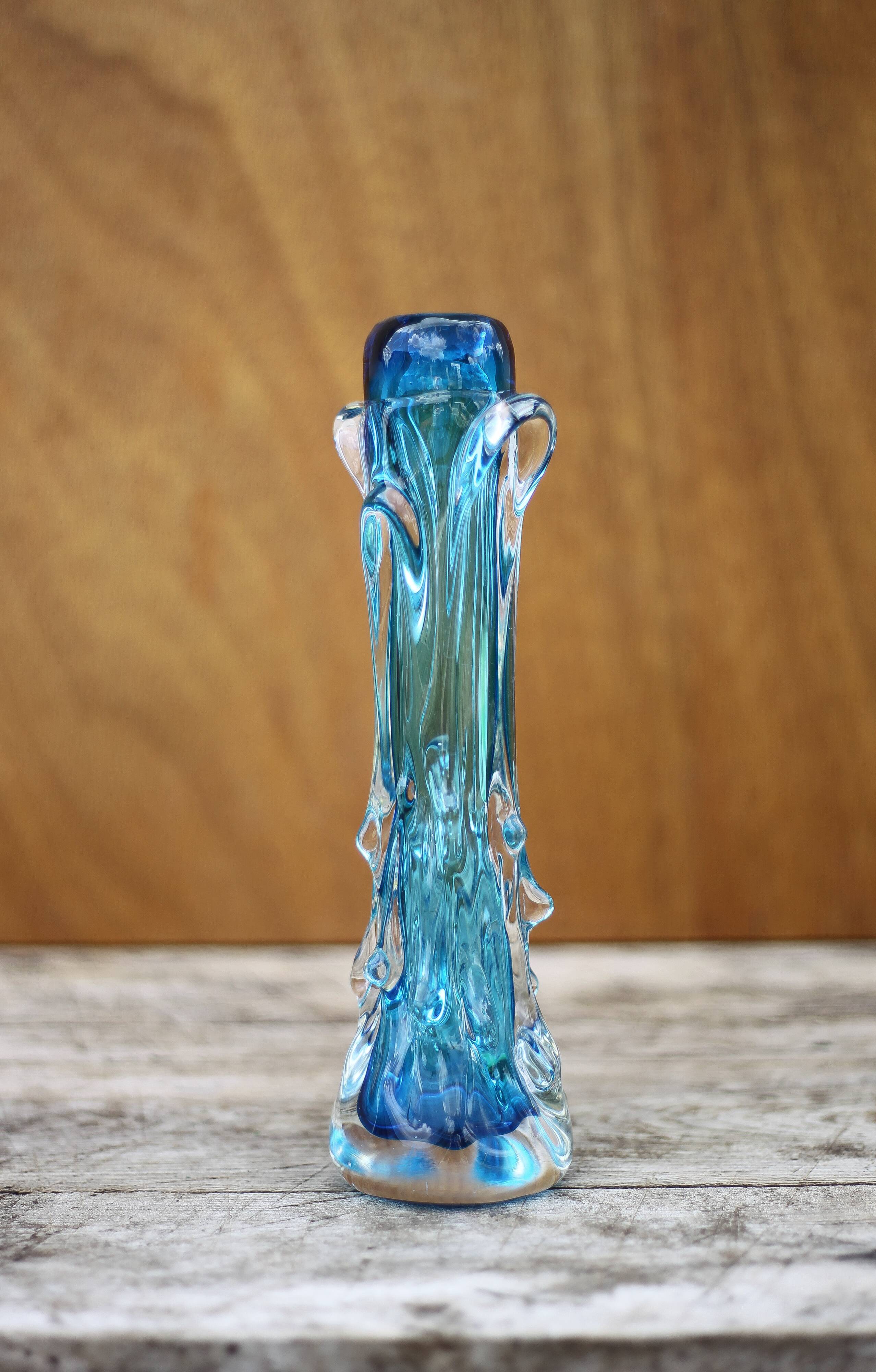 Vintage blown glass vase, blue vase, fat lava glass vase, interior decoration, collection