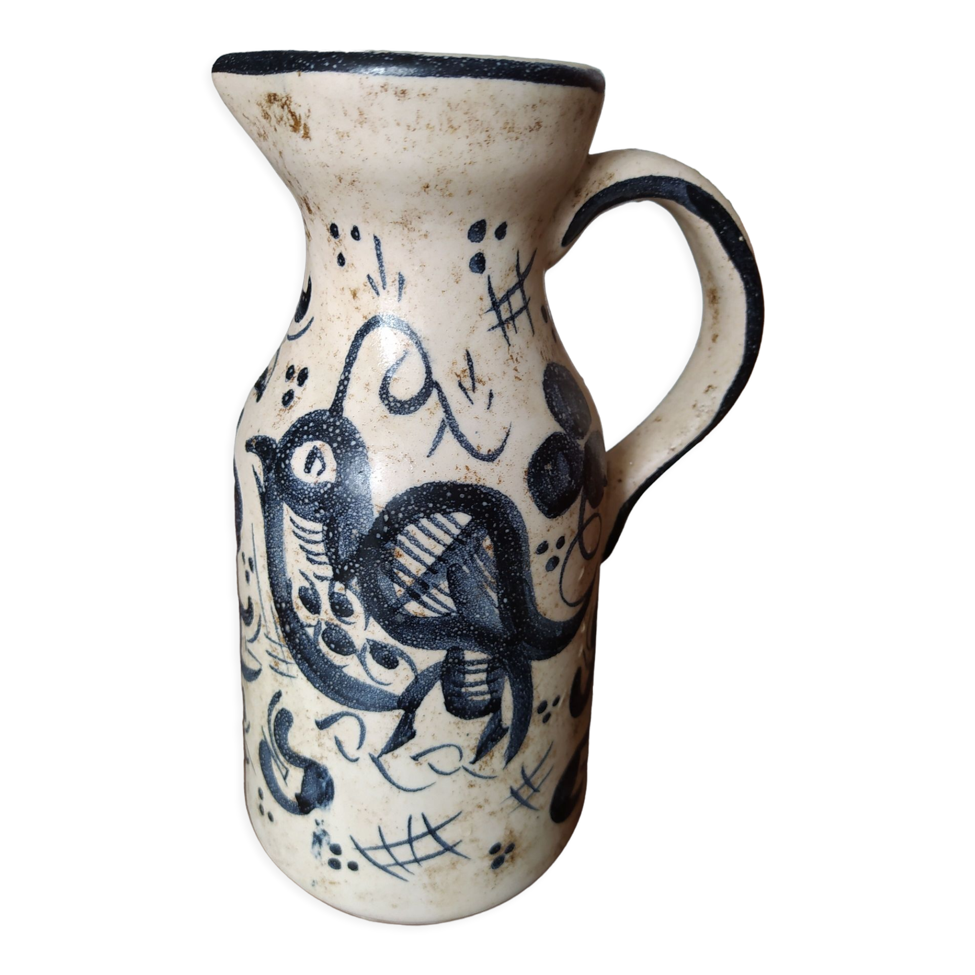 Ceramic pitcher signed Artesa bird motif