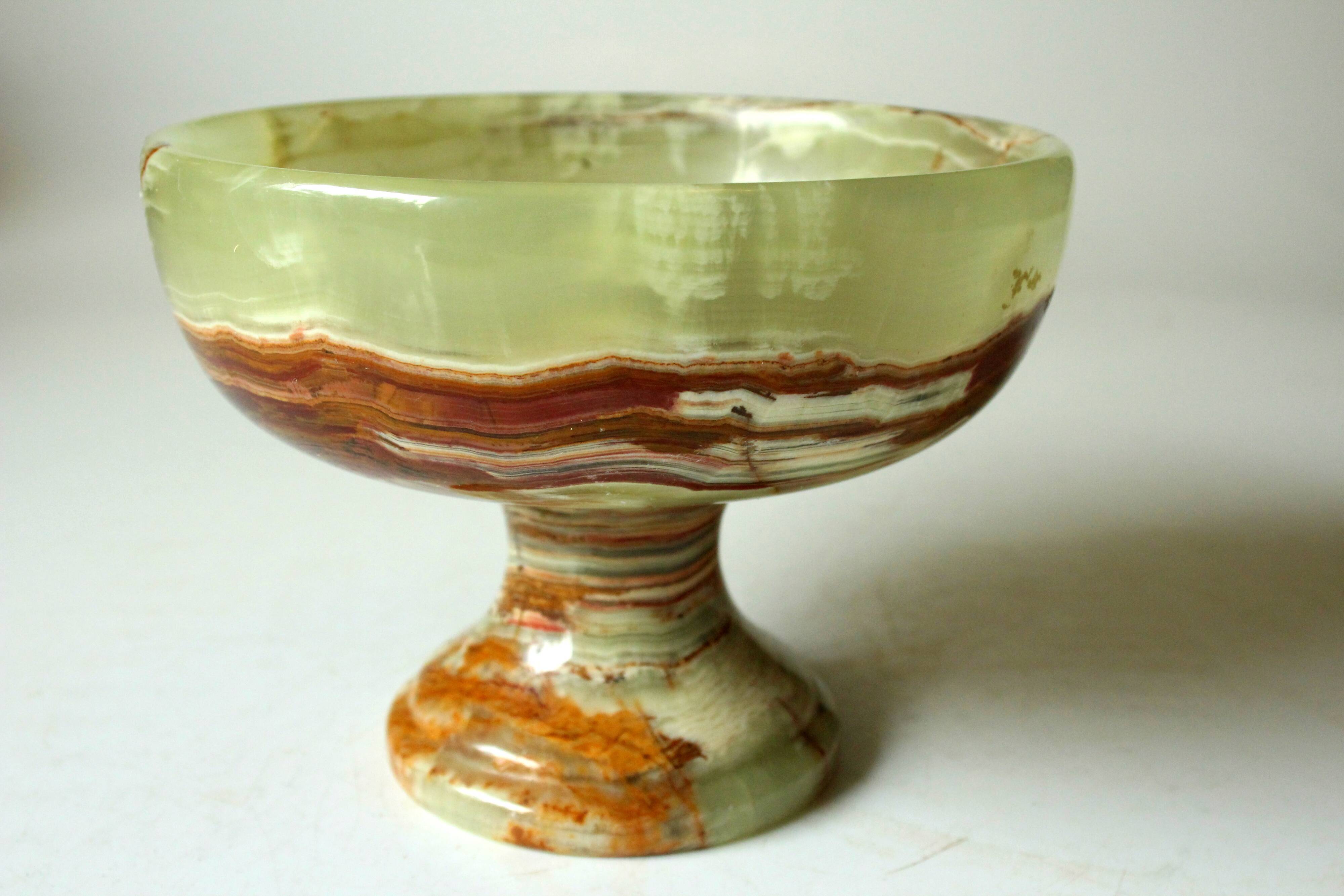 Handcarved onyx footed serving bowl, trinket bowl, vintage from the 1970s