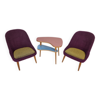 Chaises et table vintage, 1960, ensemble de 3