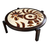 Round ceramic coffee table with “rooster” motif by Dan