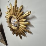 Miroir de sorcière forme soleil doré vintage 1970