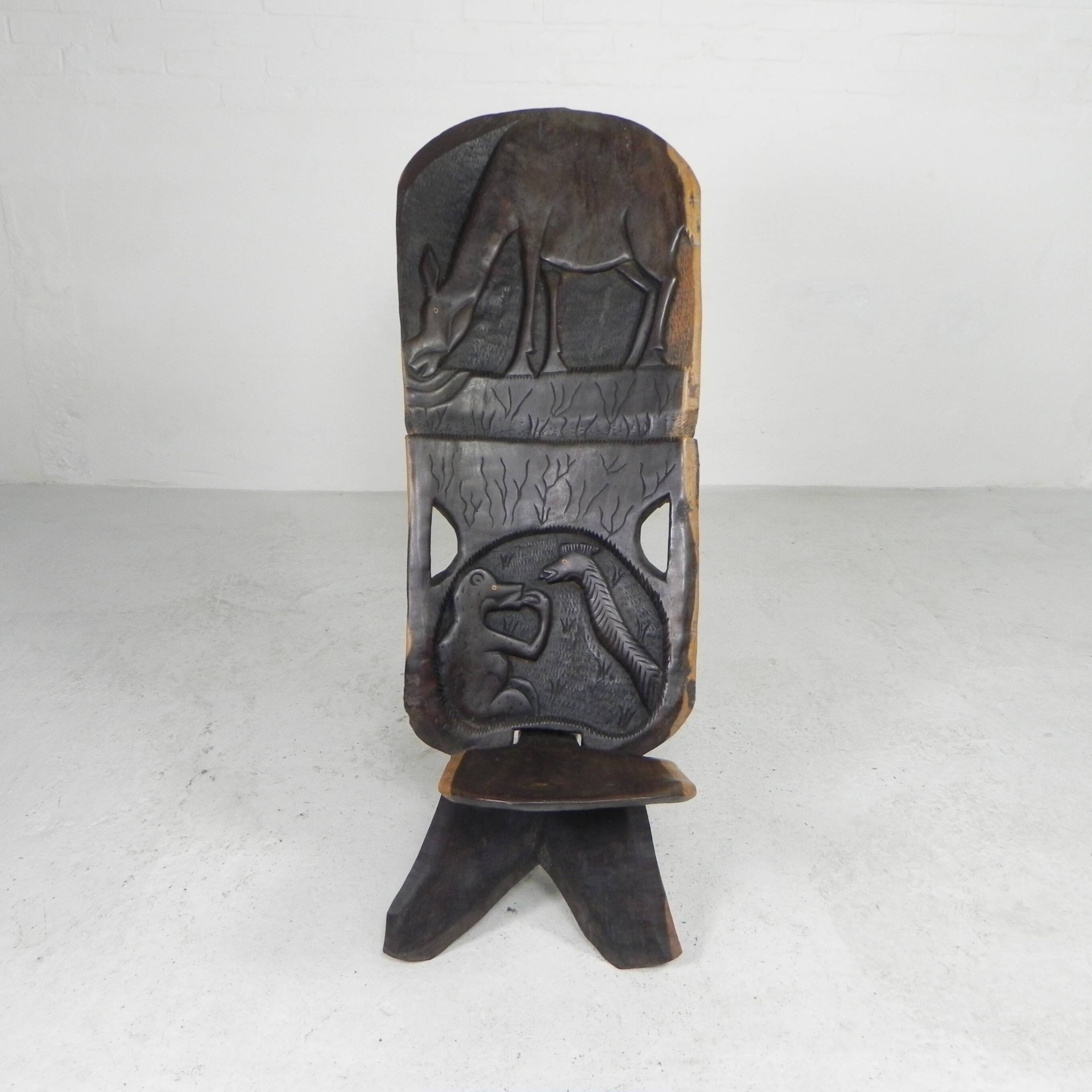 Solid ebony Makonde Palaver chair, 1970s