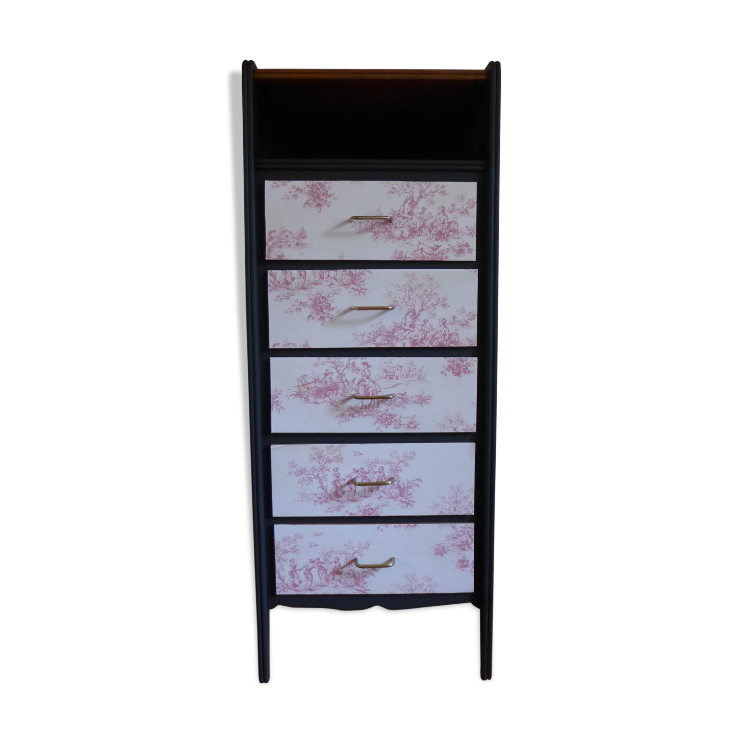 Chest of drawers in black and toile de Jouy