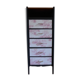 Chest of drawers in black and toile de Jouy
