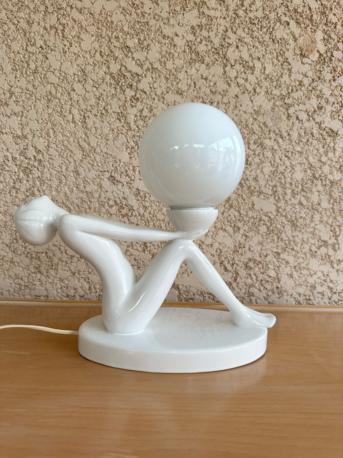 Design lamp in white ceramic and opaline, circa 1980