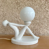 Design lamp in white ceramic and opaline, circa 1980