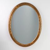 French Art Deco Oval gilded Mirror in Carved Wood, ca. 1920