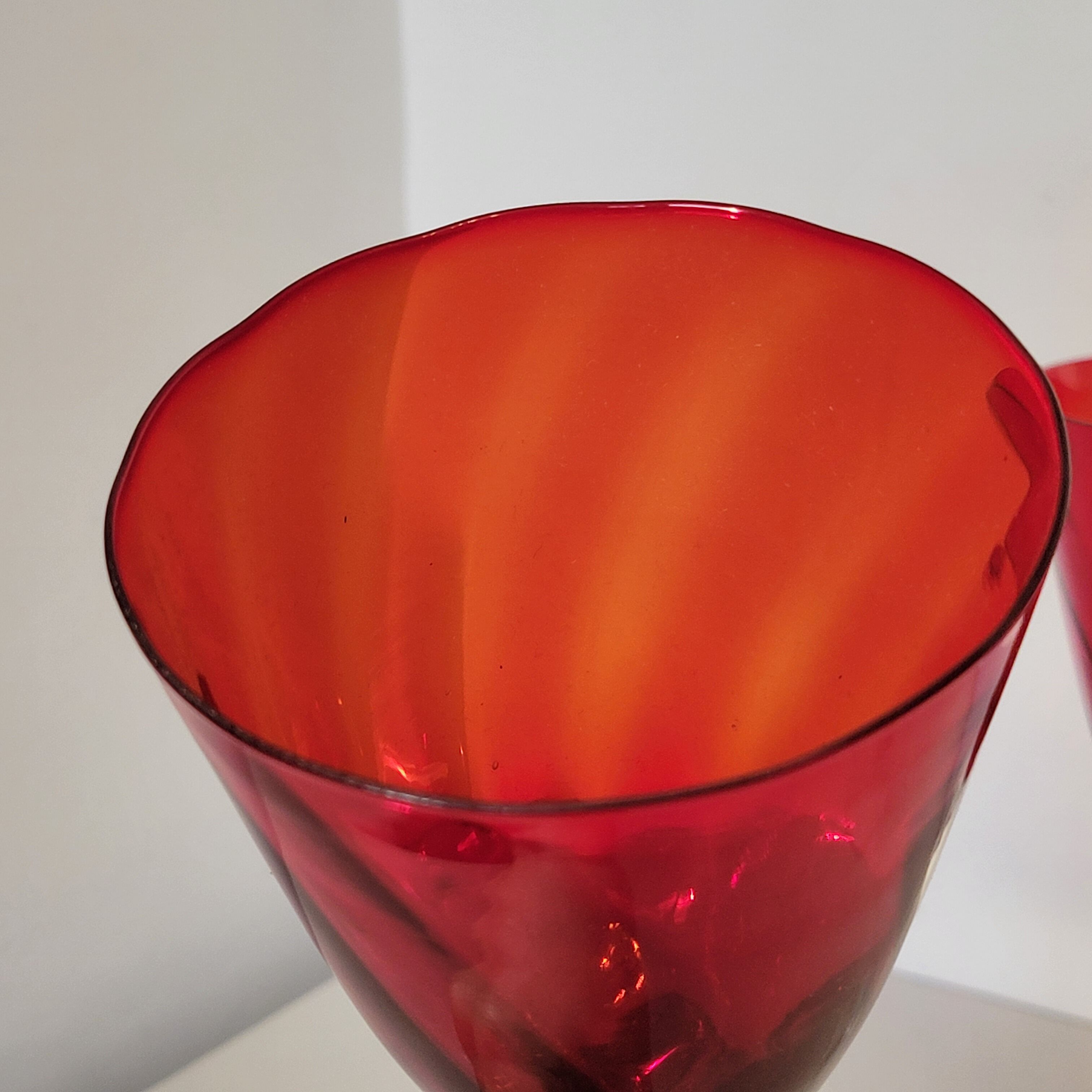 4 large red blown glass stemmed glasses 320 ml