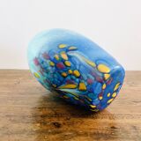 Murano blown glass vase – Blue gradient with yellow and red spots