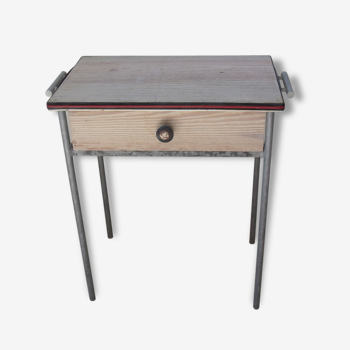Small table with drawer shelf industrial metal and wood