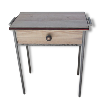 Petite table avec tiroir tablette industrielle metal et bois