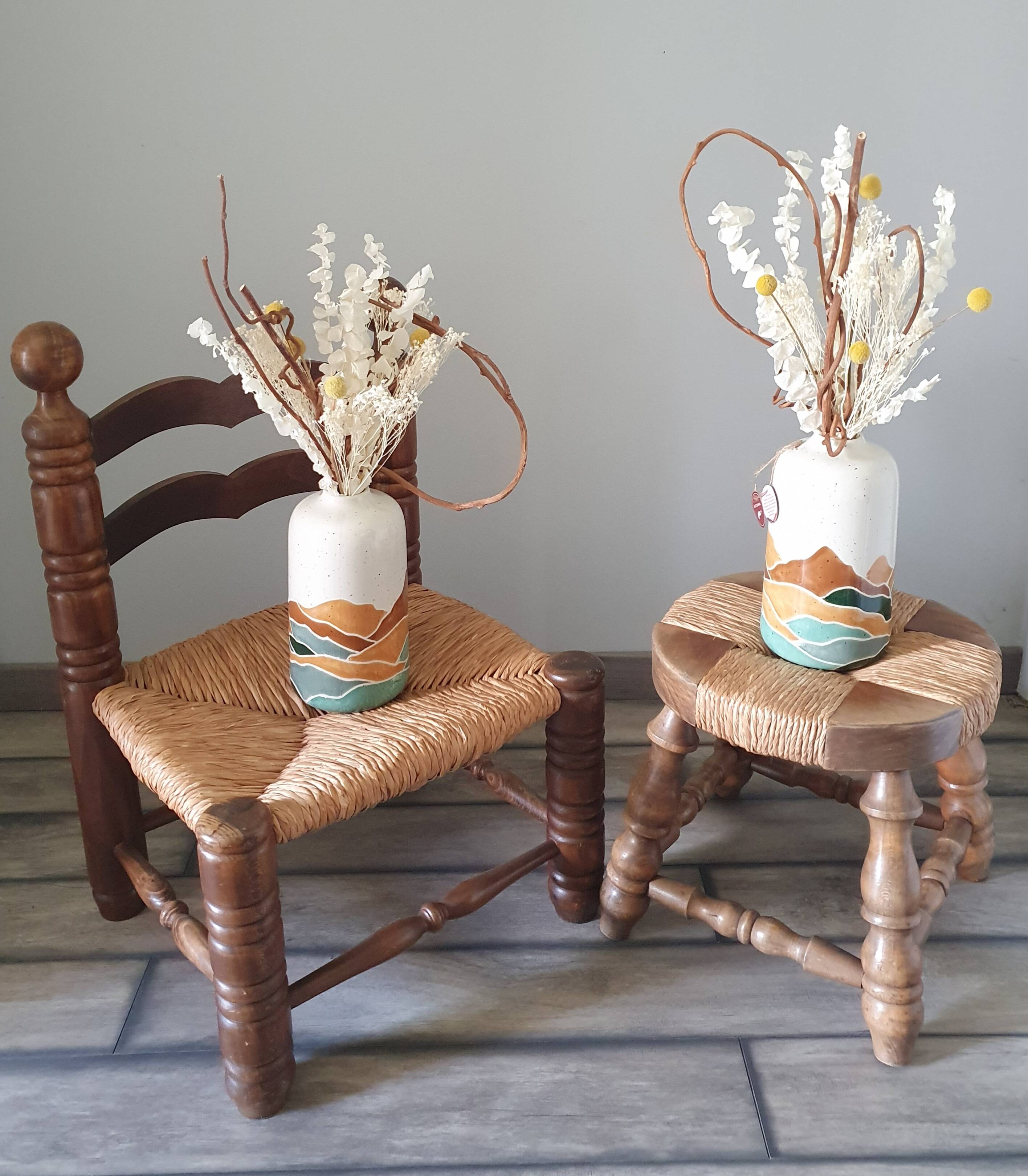 Straw chair and stool