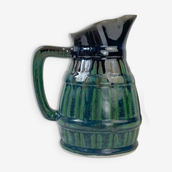 Vintage ceramic carafe with green and blue glaze