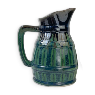 Vintage ceramic carafe with green and blue glaze