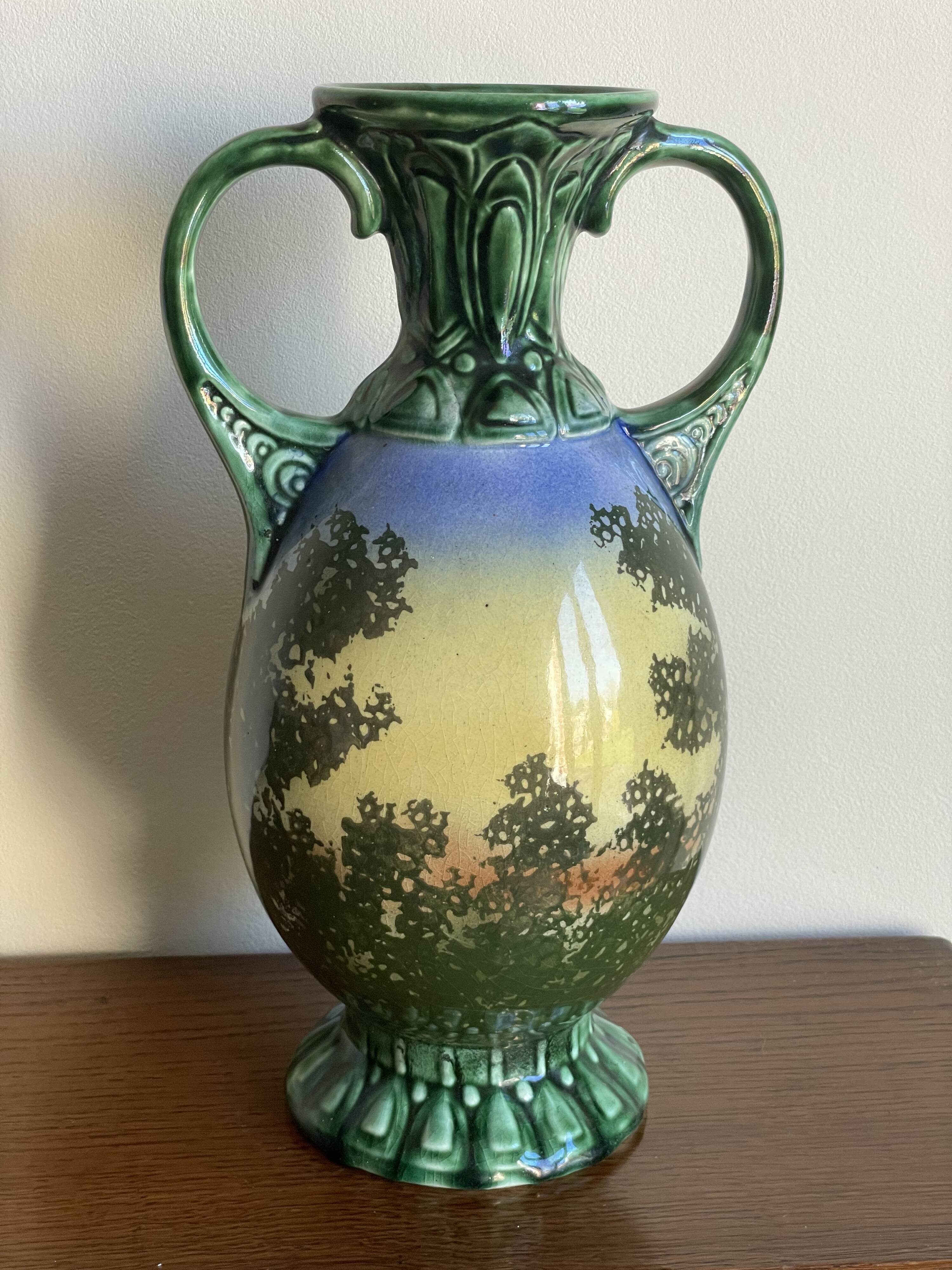 Gustave Bihl Czechoslovakia vase with 2 Art Nouveau handles