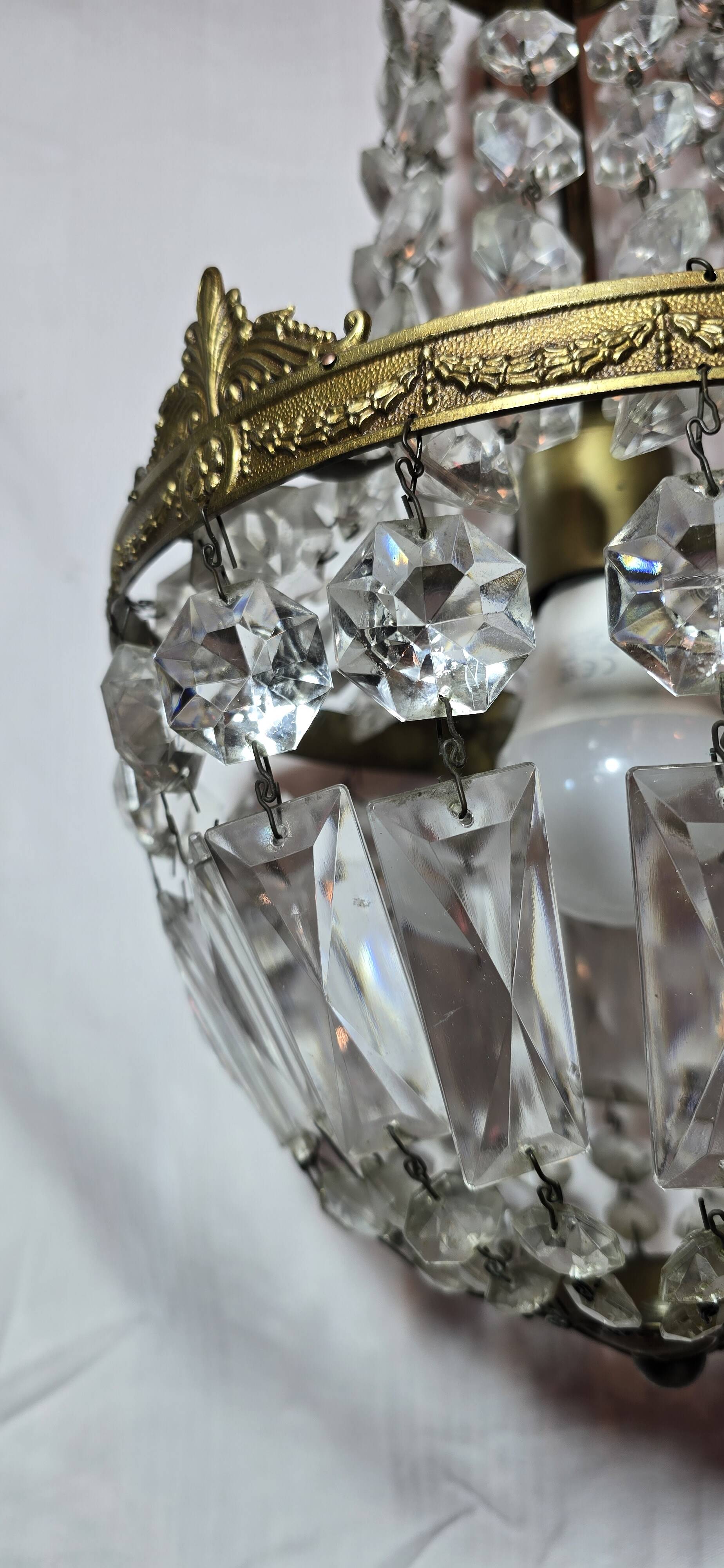 Petit lustre montgolfière à pampilles en cristal, style Napoléon III -