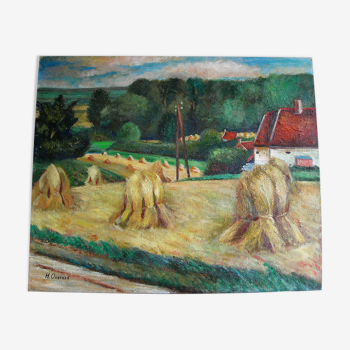 Countryside landscape at the harvest of H.Ouvrard (XXth)