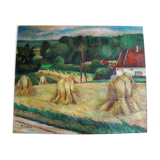 Countryside landscape at the harvest of H.Ouvrard (XXth)