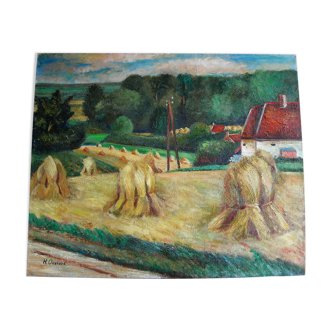 Countryside landscape at the harvest of H.Ouvrard (XXth)