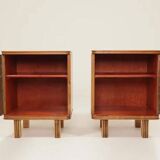 Pair of antique Art Deco bedside tables, walnut veneer, refurbished