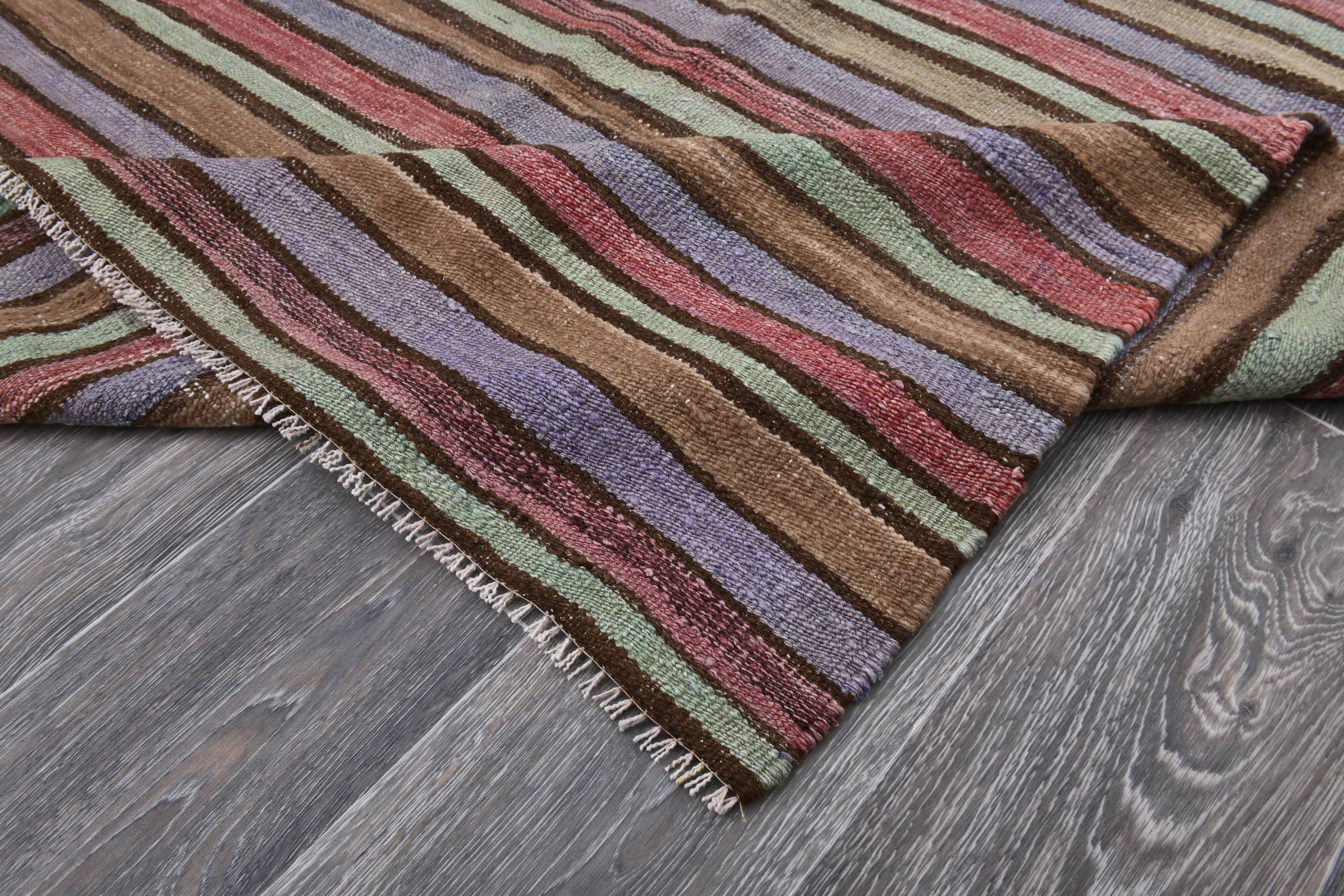 Blue & Green Striped Kilim Rug 146x288Cm SK 241322