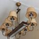 Vintage chandelier in gilded brass, chromed metal and plexiglass from the 1950s