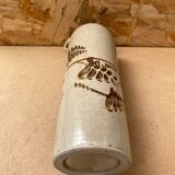 Antique beige enameled ceramic bottle vintage leaf decor