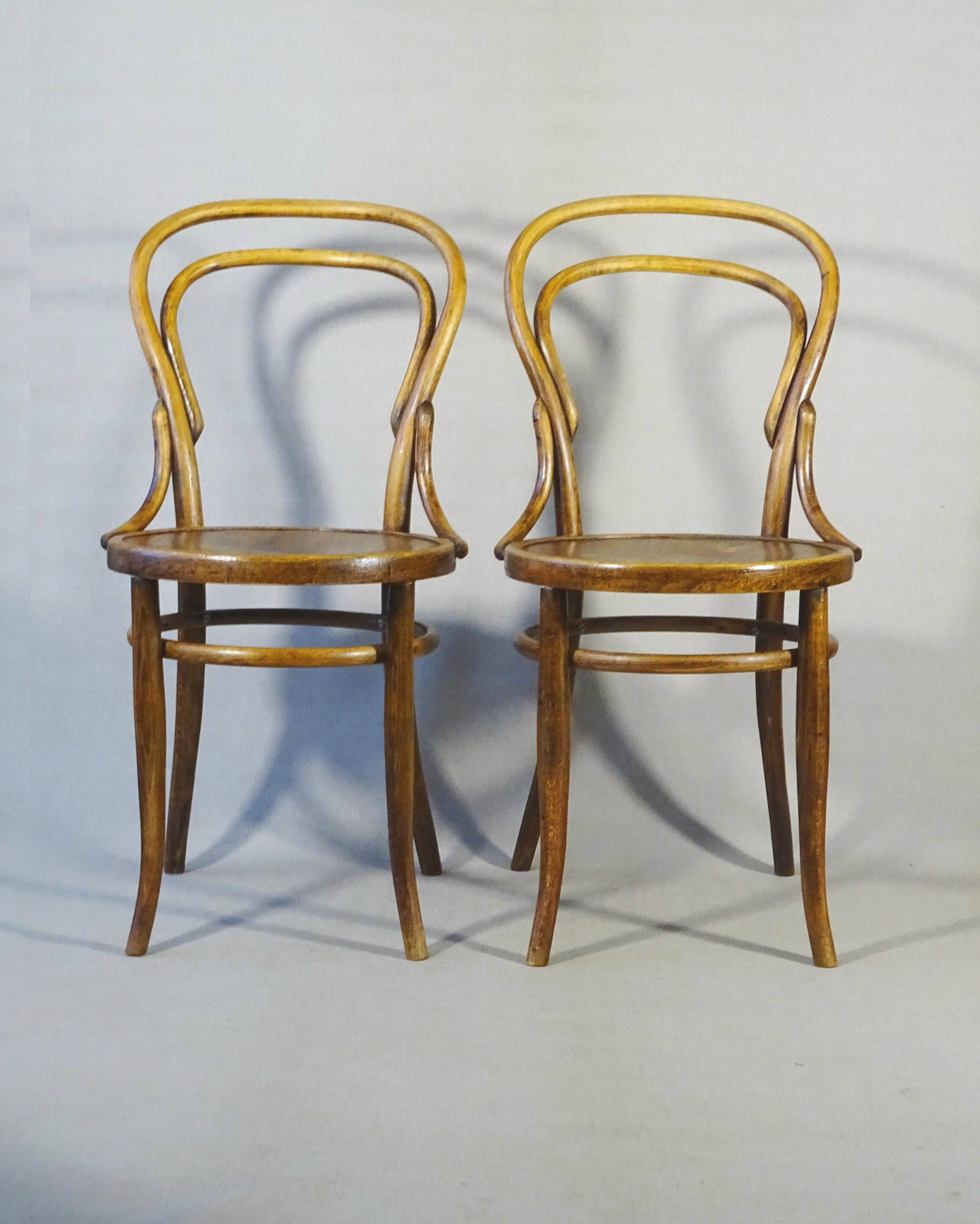 Two chairs No. 14, circa 1890 by Fuchs and Freud Bielitz, original patina
