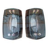 Pair of smoked glass wall lights - Veca editions, Fontana Arte - Design 1970