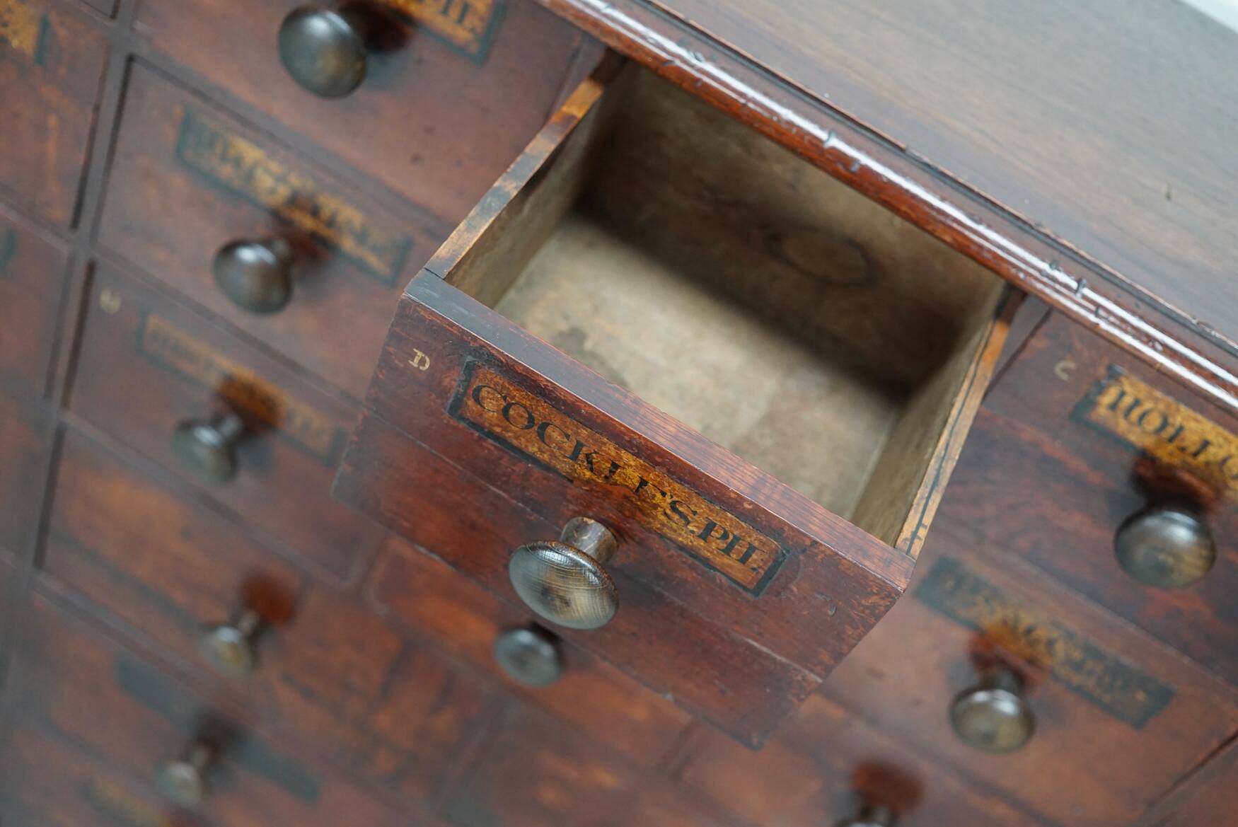 Antique Hardwood Apothecary Cabinet / Bank of Drawers, England, 19th Centur