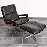 Armchair and footstool by André Vandenbeuck for Strässle in black leather