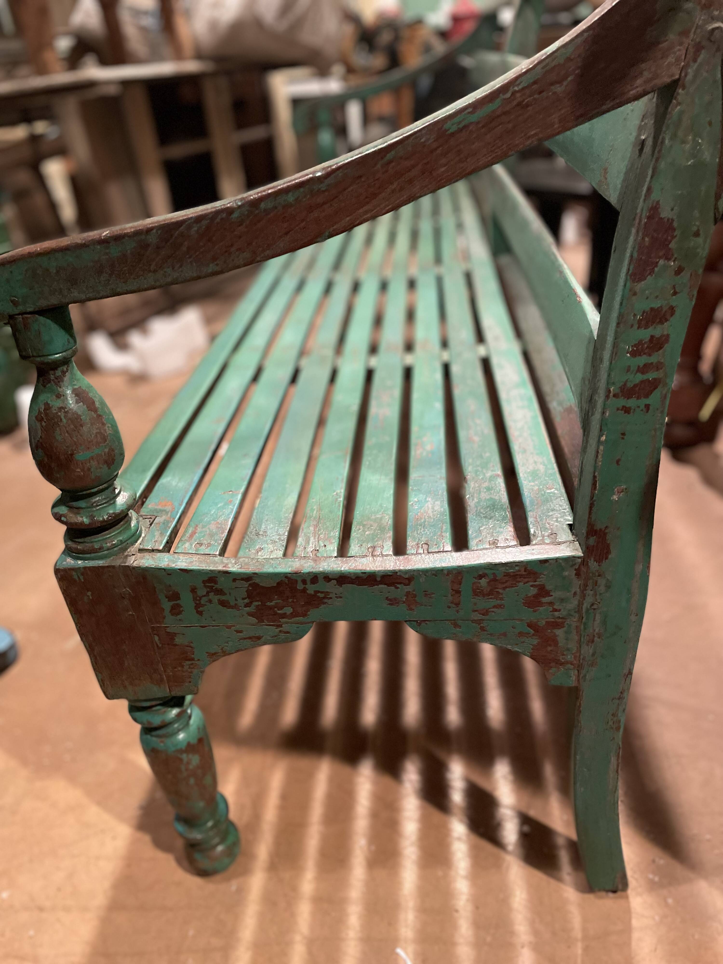 Indian bench in green lacquered teak