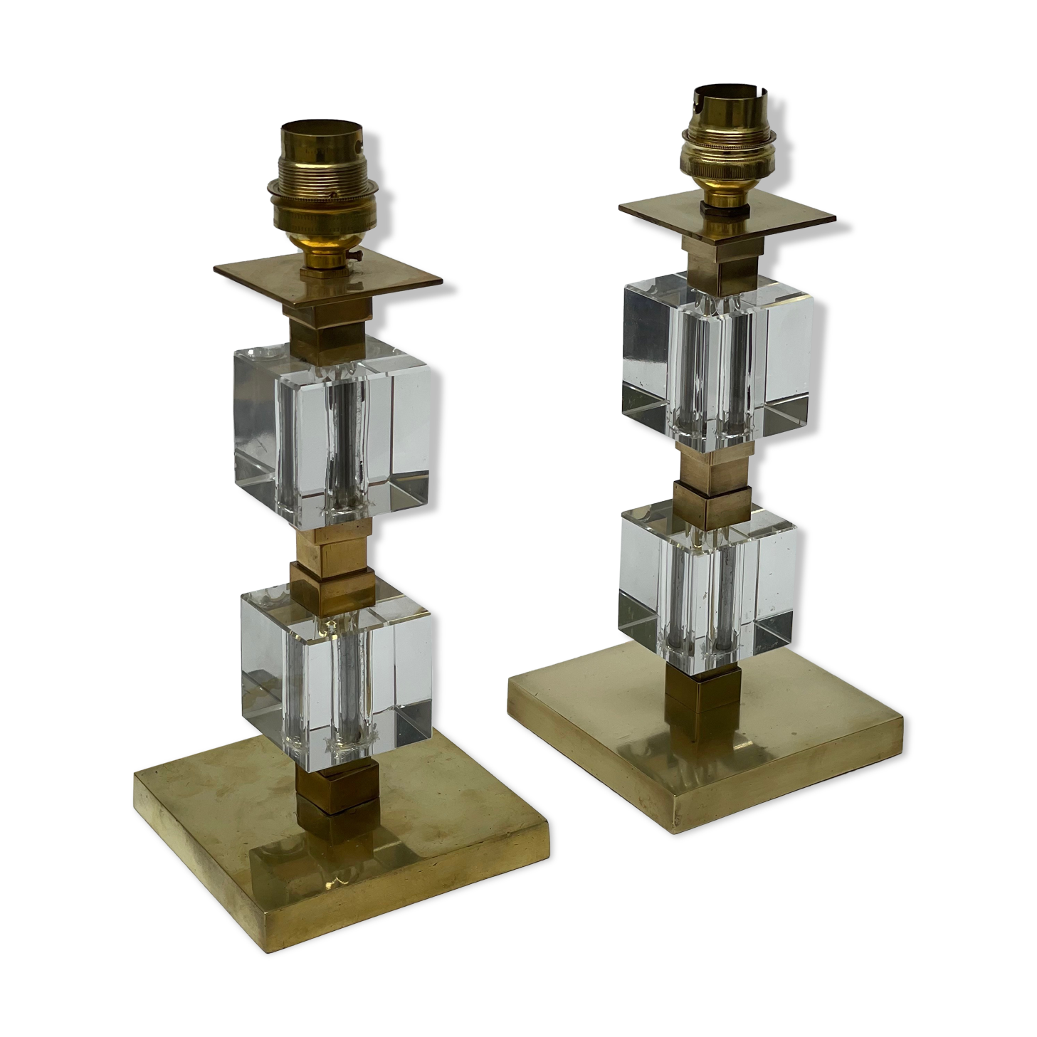 Paire de lampe en laiton et cristal 1930