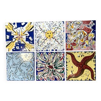 6 Ceramic tiles signed Dali 1954