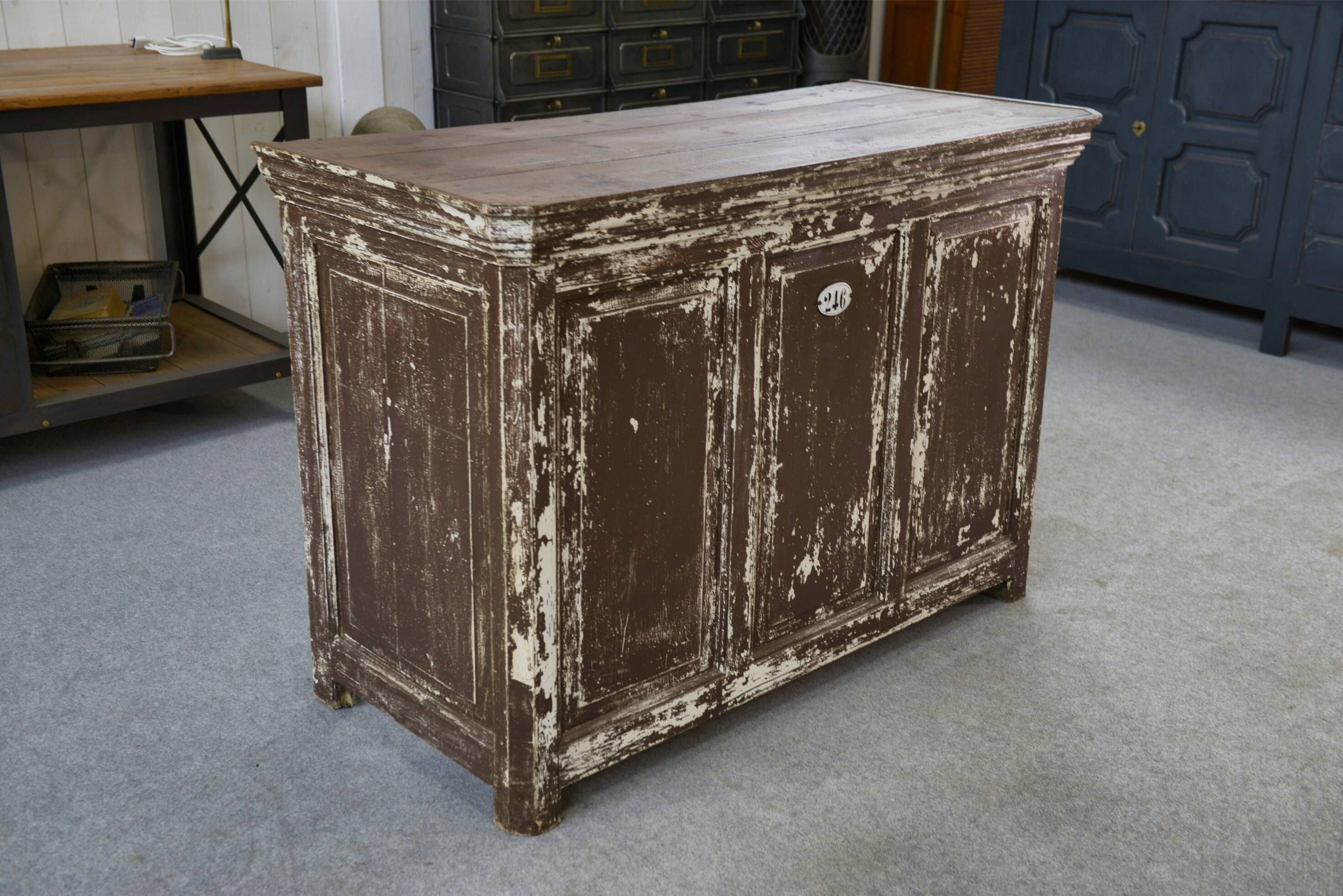 Vintage solid oak counter, patinated, 1950s.