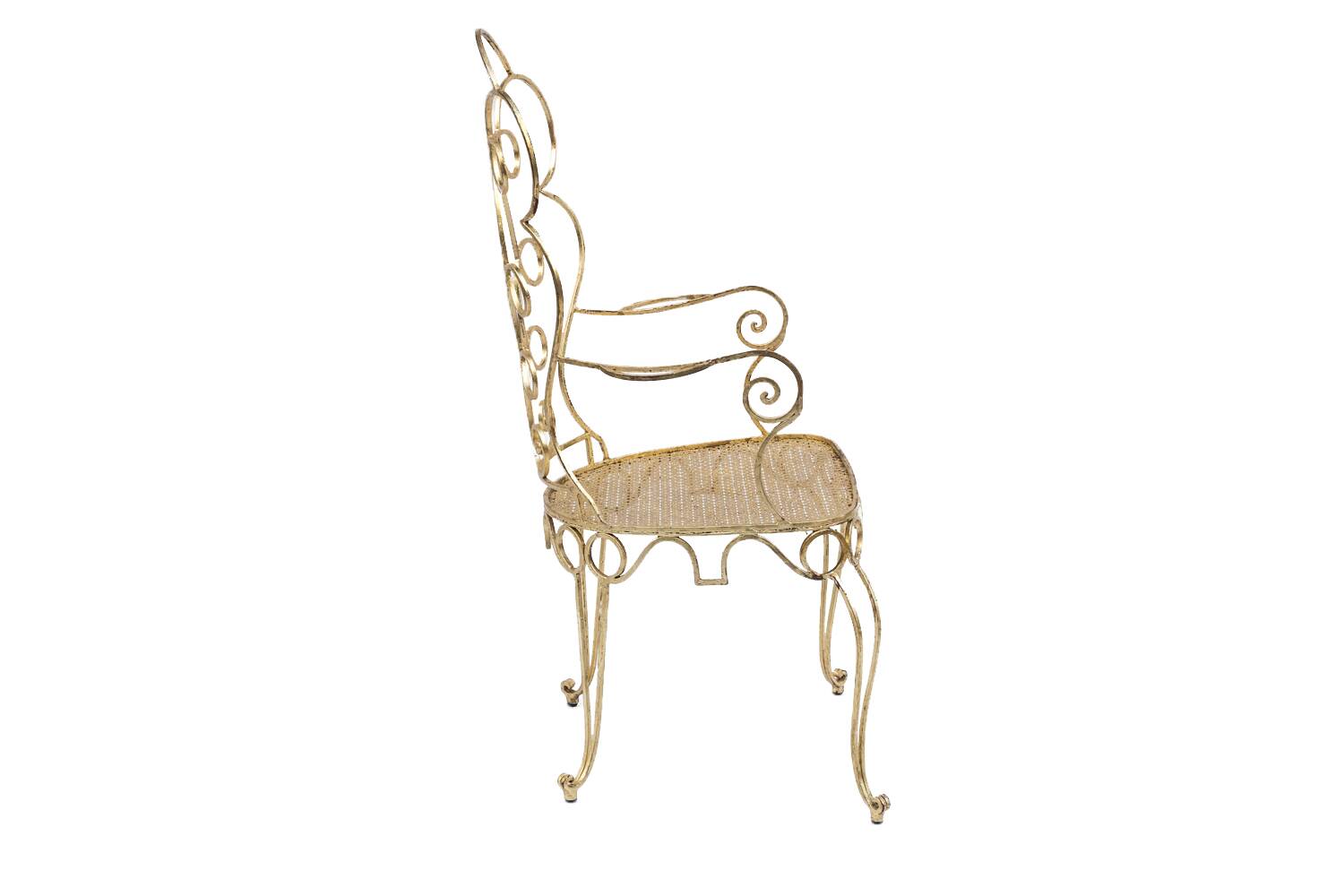 Pair of wrought iron and gilded armchairs, circa 1990