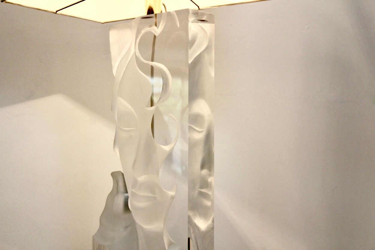 Extraordinary Mid-Century Modern Buddha Lucite and Brass Table Lamp, 1970s