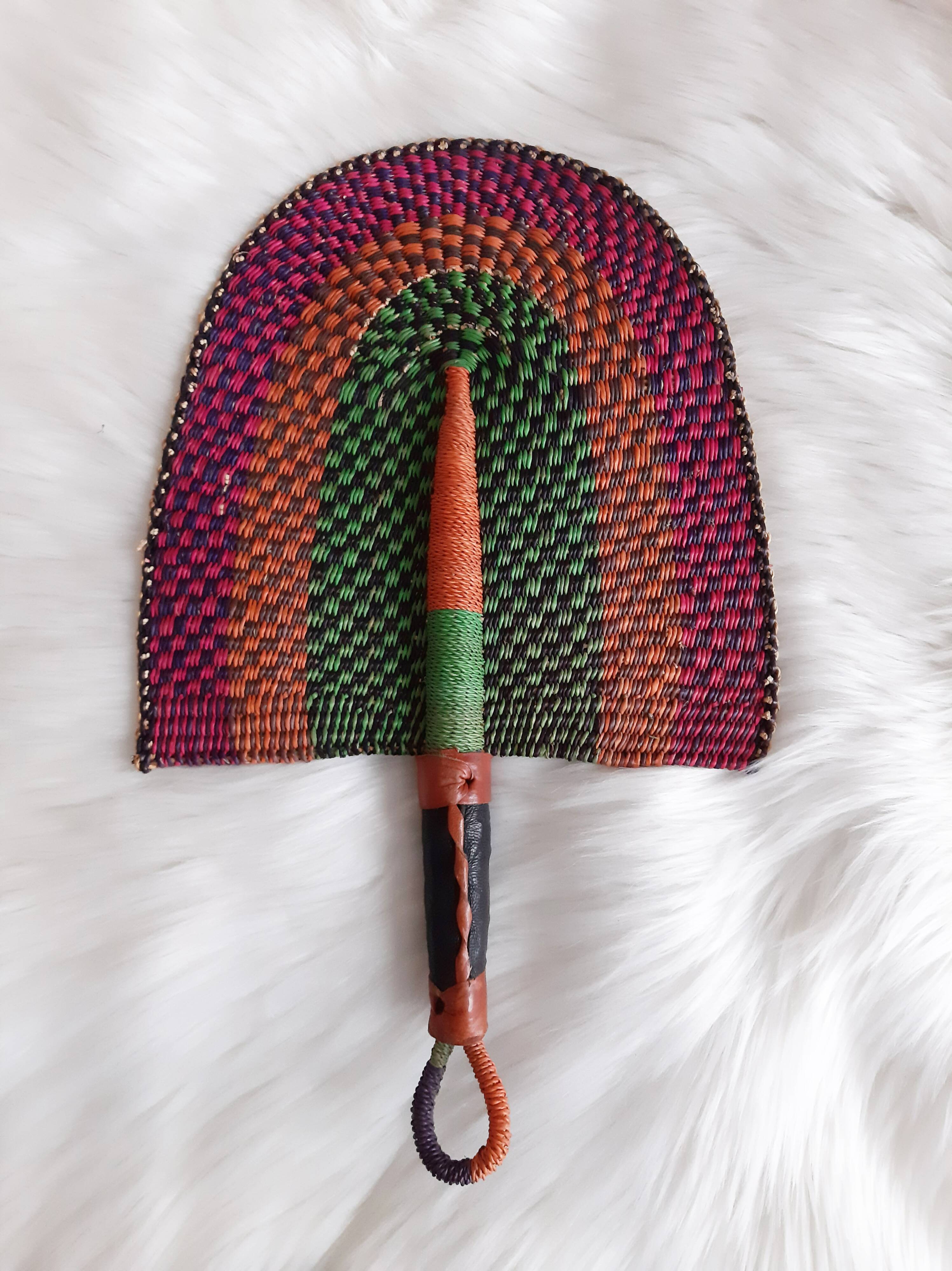 Eventail africain bolga,décor mural du ghana,violet rose orange vert