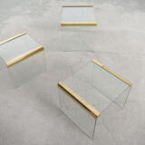 Set of 3 glass and brass waterfall side table by Leon Rosen for Pace Collection, 1970s
