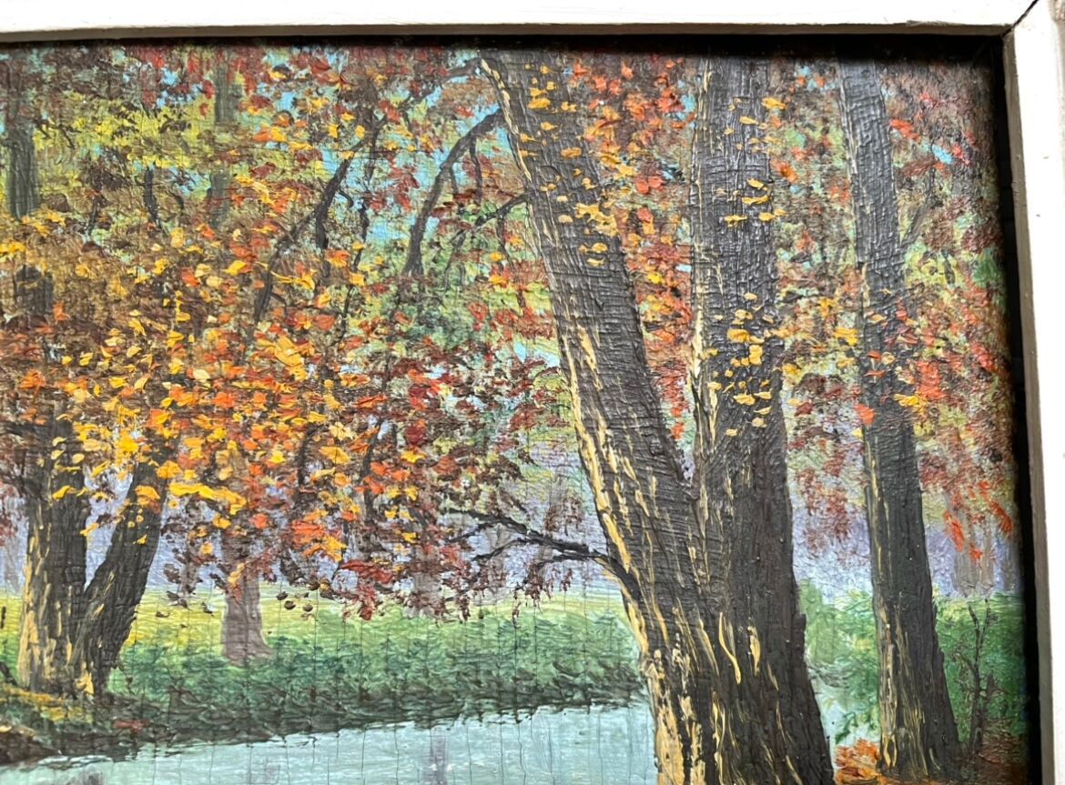 Old painting, river landscape signed M.Bonvin