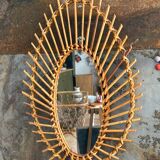 Large antique rattan mirror
