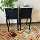 Pair of marble and wood bedside curved feet