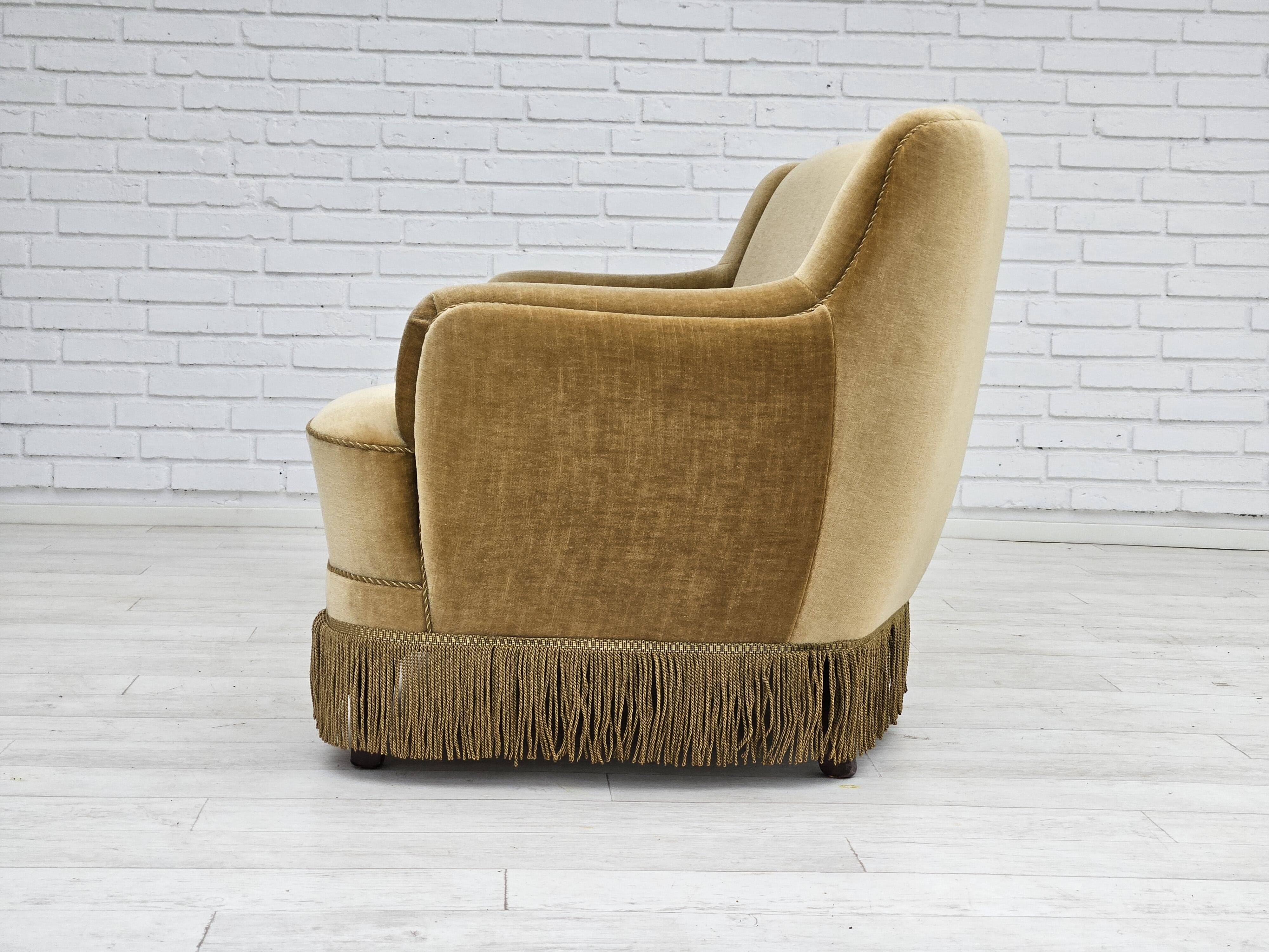 1970s, Danish 3-seater "Banana" sofa, original green velour.