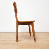 Set of 4 60s chairs in wood and white skai