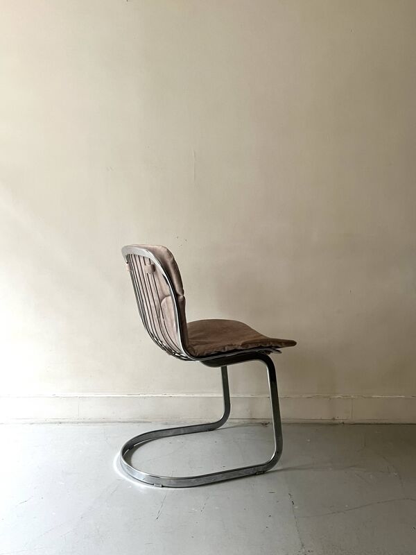 Chaise Cidue en chrome et velours ras, Willy rizzo design 1970