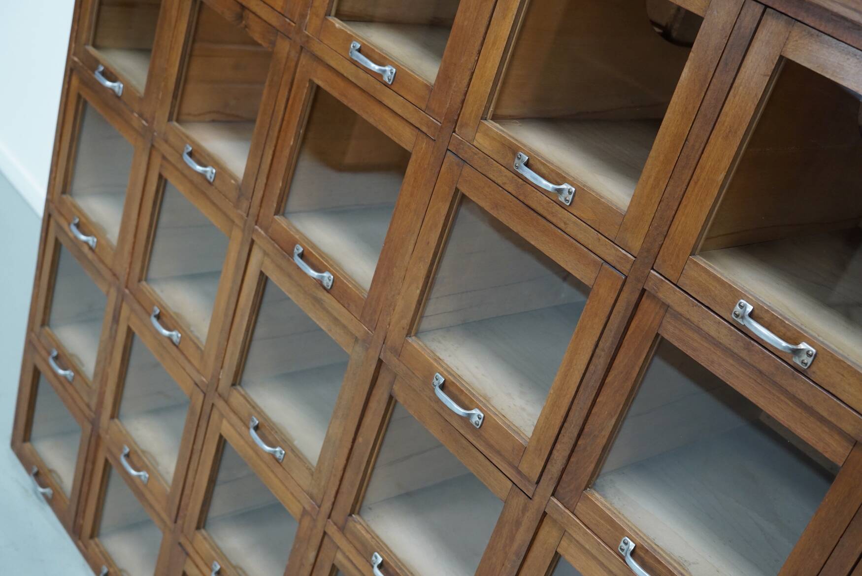 Vintage Large German Beech Haberdashery Shop Cabinet / Vitrine, 1950s