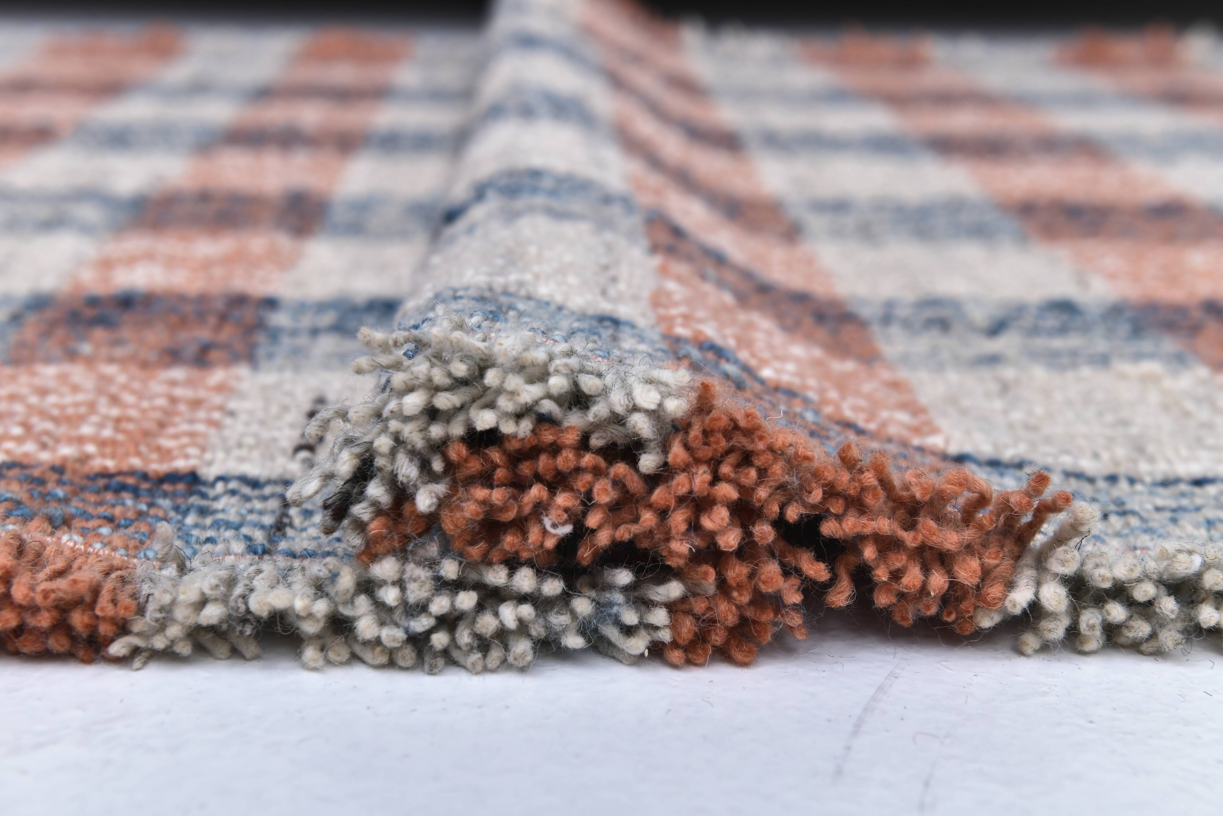 85x325 cm Runner Rug, Blue Terracota Hand made Rug, Made With Wool.