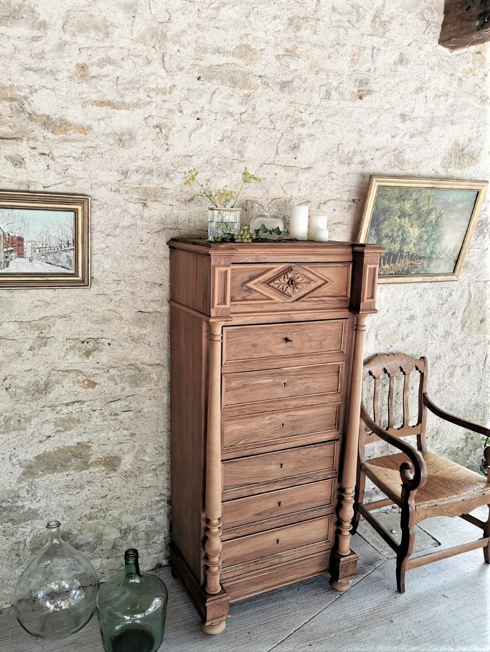 Semainier secretary Henri II in walnut and erable speckled